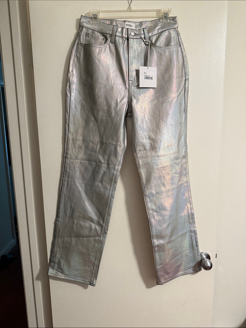 pistola Iridescent Silver Holographic Straight-Leg Jeans